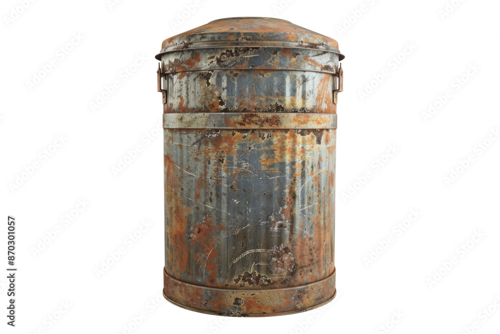Old rusty metal trash bin isolated on transparent background Old rusty metal trash bin isolated on transparent background