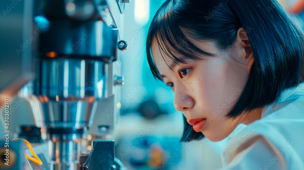 Young Asian professional woman inspecting machinery in an industrial factory. Young Asian professional woman inspecting machinery in an industrial factory.