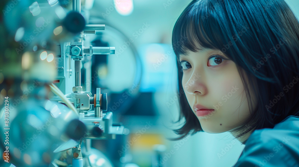 Young Asian professional woman inspecting machinery in an industrial factory. Young Asian professional woman inspecting machinery in an industrial factory.