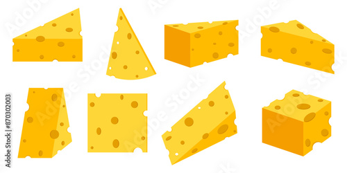 Set of cheese parts and slices icon clip art collection flat illustration sticker printable