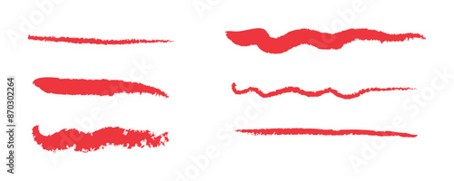 Crayon brush stroke red underline. Chalk pen highlight stroke. Vector hand drawn brush underline element set for accent, crayon texture emphasis element with background. 11.55.