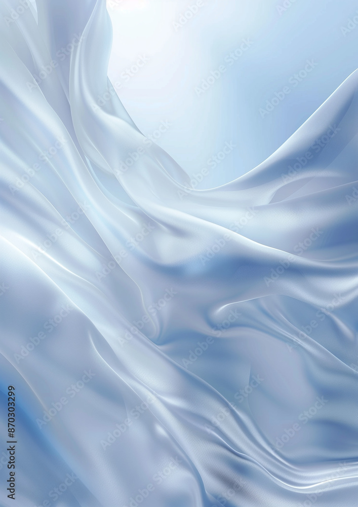 A closeup of the white silk fabric with its texture and light blue background A closeup of the white silk fabric with its texture and light blue background