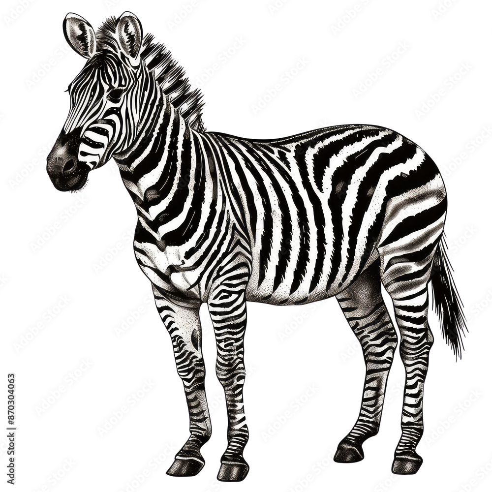 Fototapeta premium Black And White Drawing Zebra lllustration Art, Generative AI