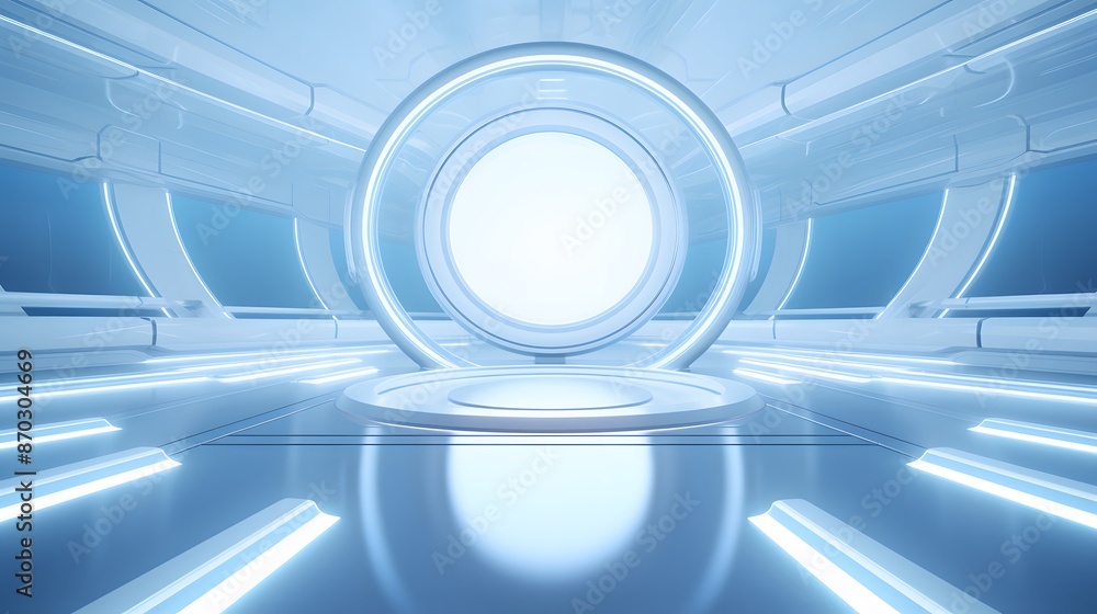 Obraz premium 3d rendering of white and blue abstract geometric background. Scene for advertising, technology, showcase, banner, game, sport, cosmetic, business, metaverse. Sci-Fi Illustration. Product display