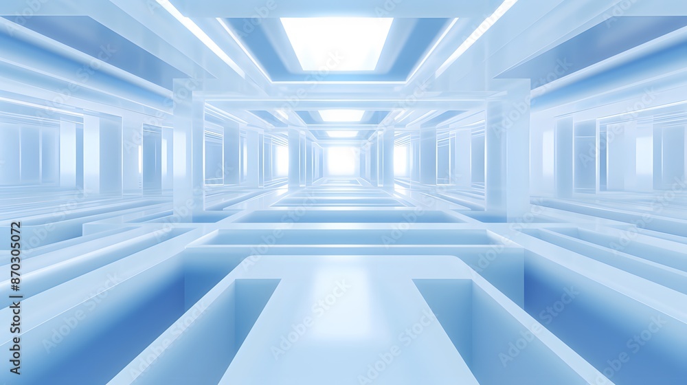 Fototapeta premium 3d rendering of white and blue abstract geometric background. Scene for advertising, technology, showcase, banner, game, sport, cosmetic, business, metaverse. Sci-Fi Illustration. Product display