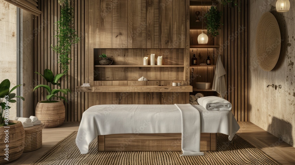 Relaxing spa ambiance with neatly arranged massage table Relaxing spa ambiance with neatly arranged massage table