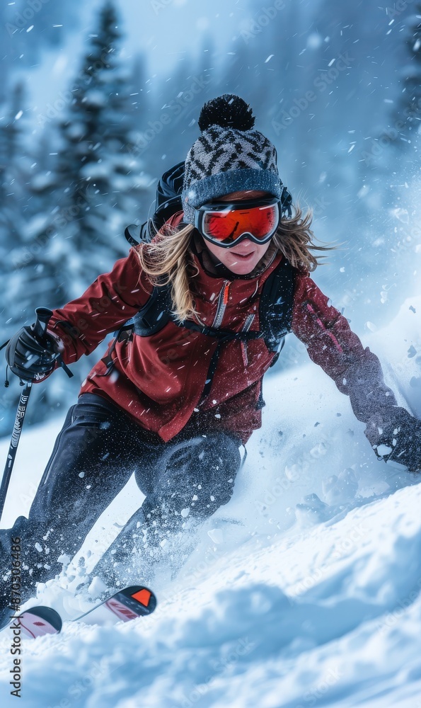 Skier in mountains, prepared piste and sunny day Skier in mountains, prepared piste and sunny day