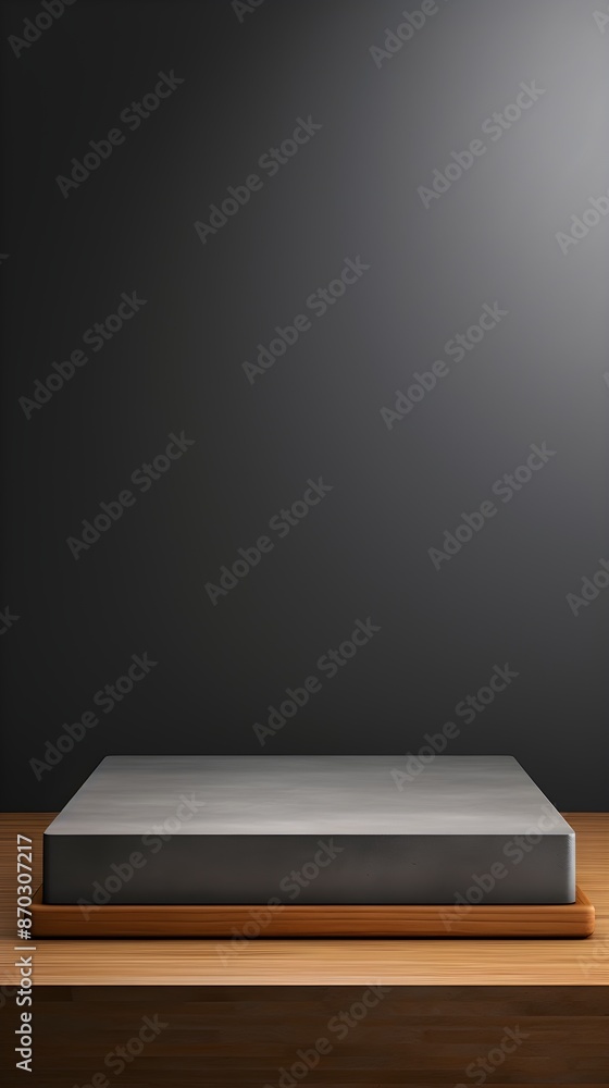 Product display stand in wood on grey background Product display stand in wood on grey background