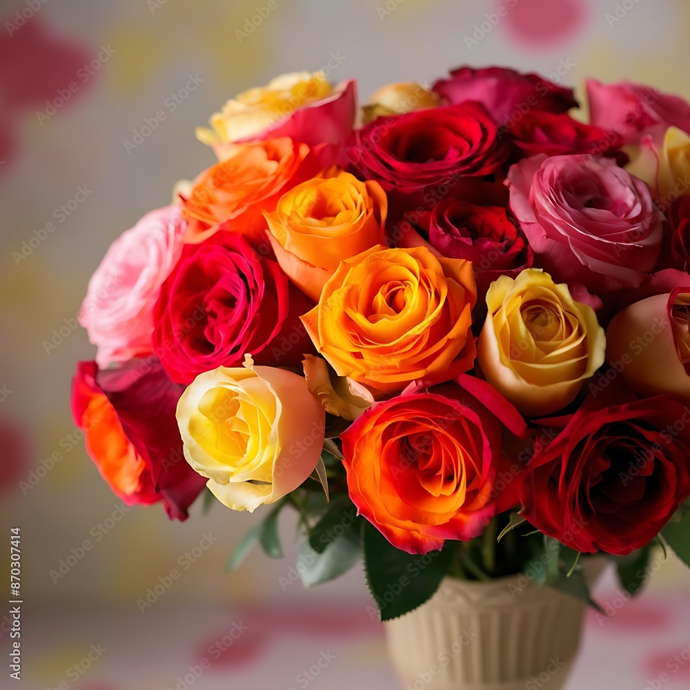 Obraz premium Bouquet of beautiful multicolored roses photo close up