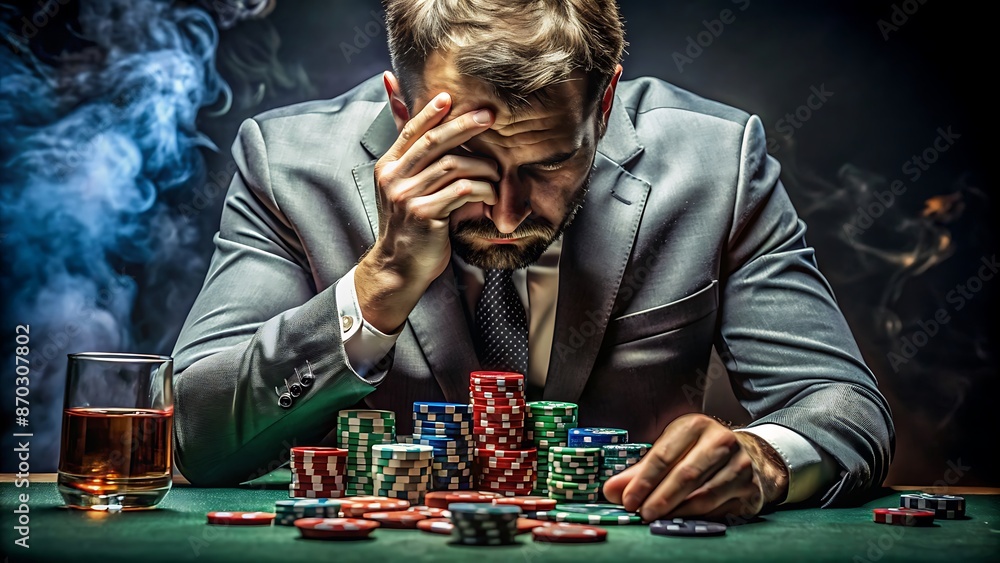Man in Suit Stressed Over Poker Game. Man in Suit Stressed Over Poker Game.