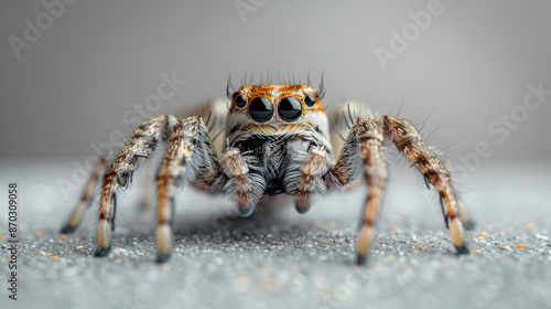 Wallpaper Mural A detailed macro photograph of a jumping spider, facing the camera on a grey surface Torontodigital.ca