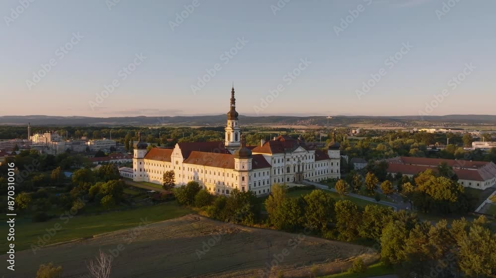 Wide angle aerial shot of Klasterni Hradisko in Czech Republic. Used as military hospital. National cultural monument. Wide angle aerial shot of Klasterni Hradisko in Czech Republic. Used as military hospital. National cultural monument.