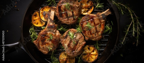 Top-down view of barbecued ...