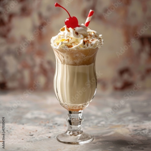 Classic milkshake with whipped cream and a cherry on top