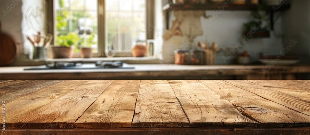 Wood table top on blur kitchen window background, can be used for display or montage your products or foods. with copy space image. Place for adding text or design Wood table top on blur kitchen window background, can be used for display or montage your products or foods. with copy space image. Place for adding text or design