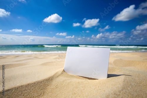 Blank Card on Sandy Beach.