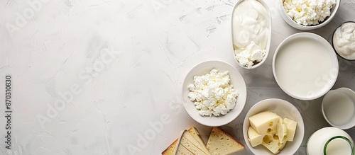 Wallpaper Mural Assorted dairy items like milk, cheese, and sour cream displayed in a top-down flat lay with copy space image. Torontodigital.ca