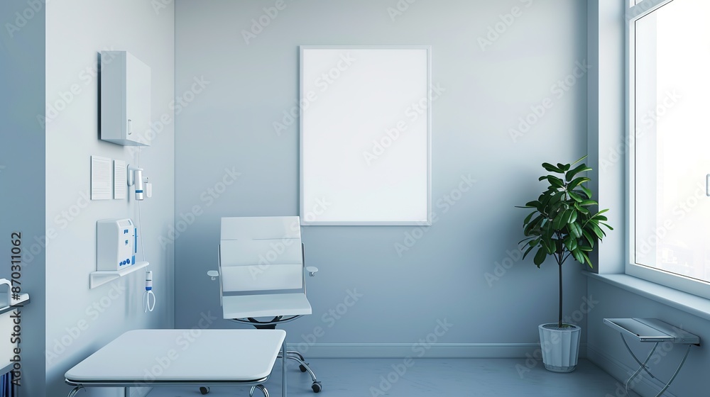 Empty White Poster in Doctor's Office with Medical Equipment Empty White Poster in Doctor's Office with Medical Equipment
