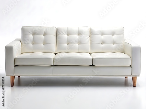 White Leather Sofa with Wooden Legs. © nilawan