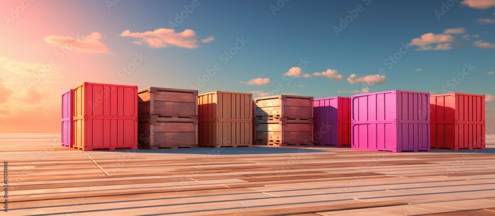 Shipping crates positioned on a bright background with a empty area for text beside them, ideal for a copy space image. Shipping crates positioned on a bright background with a empty area for text beside them, ideal for a copy space image.