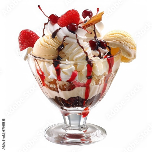 Delicious ice cream sundae with whipped cream.