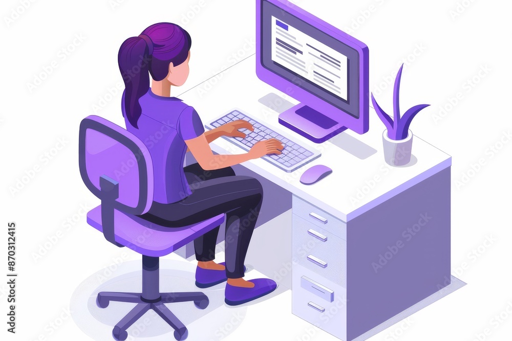 Young professional working remotely on a laptop in a vibrant creative home office environment Young professional working remotely on a laptop in a vibrant creative home office environment