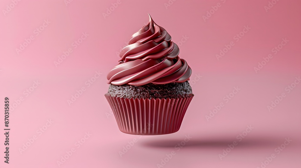 Delicious chocolate cupcake with rich, creamy frosting on a pink background. Perfect dessert for celebrations, birthdays, or sweet cravings. Delicious chocolate cupcake with rich, creamy frosting on a pink background. Perfect dessert for celebrations, birthdays, or sweet cravings.