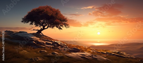 Sunset scene on a hillside ...