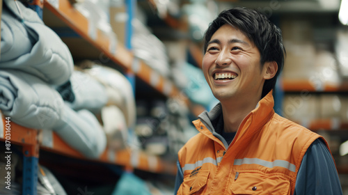 young Asian male warehouse ...