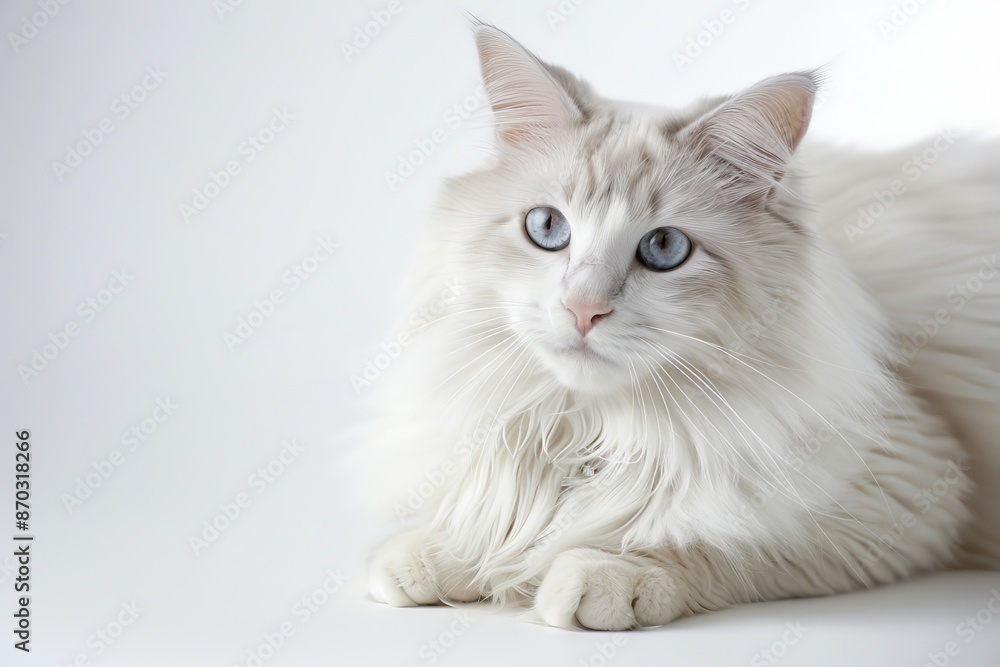 White cat is resting, full body, isolated on white background White cat is resting, full body, isolated on white background