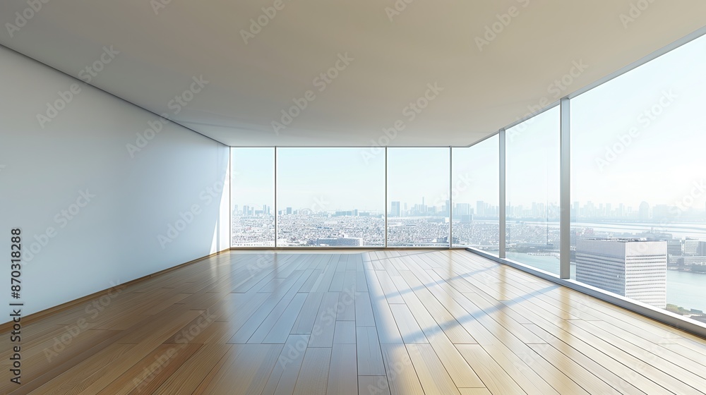 Fototapeta premium Empty living room with hardwood floors in modern apartment