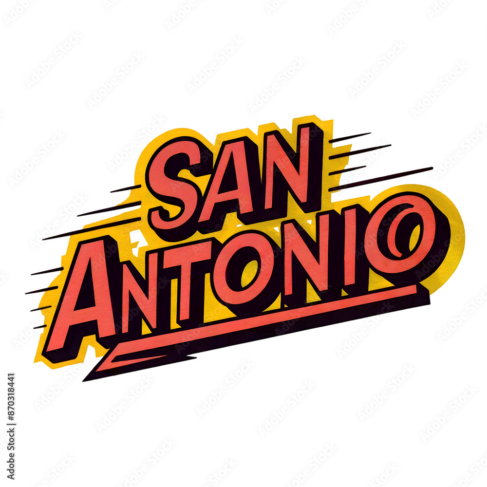 A vibrant and eye-catching design featuring the city of San Antonio on a pure white background. The word A vibrant and eye-catching design featuring the city of San Antonio on a pure white background. The word