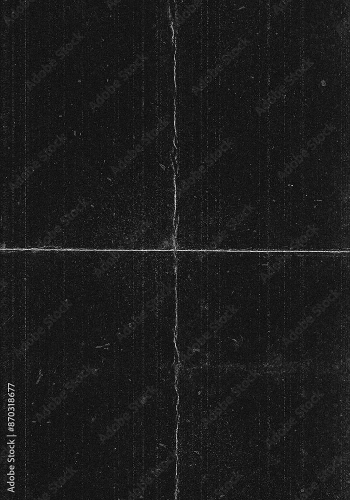 Fototapeta premium Old Rough Dirty Black Scratch Dust Grunge Black Distressed Noise Grain Overlay Texture Background. folded paper