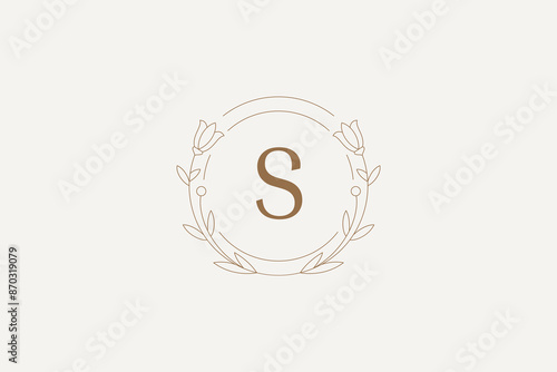 Flower circle line logo with letter beauty monogram design template vector illustration