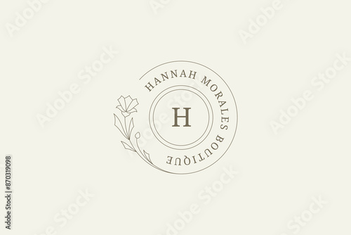 Blossom natural flower outline circle logo design template vector illustration