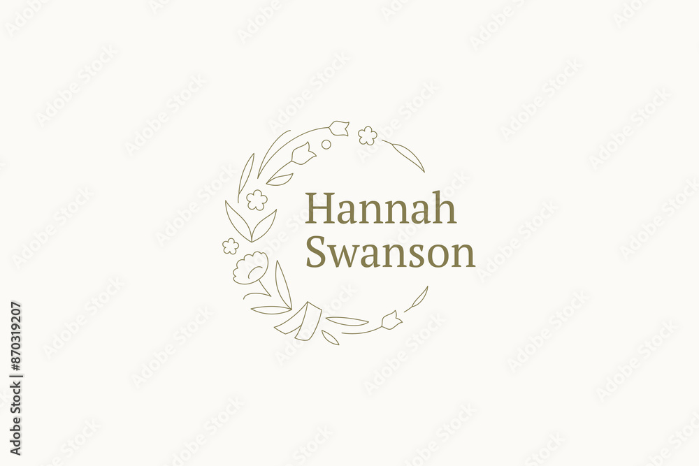 Flower wreath circle botanical outline logo design template vector illustration Flower wreath circle botanical outline logo design template vector illustration