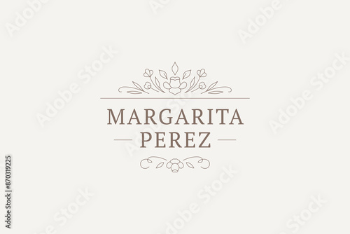 Elegant floral blossom luxury line logo monogram design template vector illustration