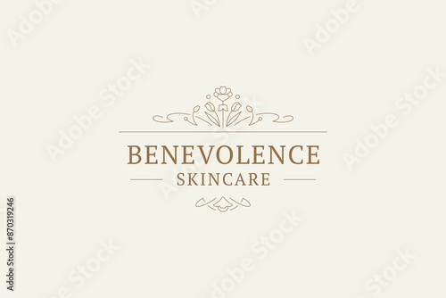 Romantic flower botanical outline logo design template for beauty salon vector illustration