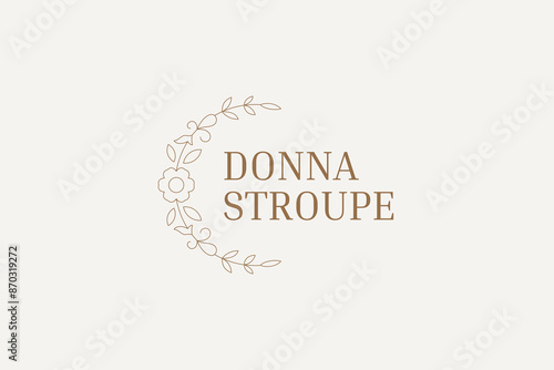 Natural flower wreath outline minimalist logo for beauty salon design template vector