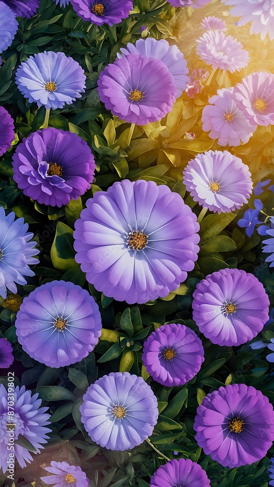 Top view of beautiful flowers on violet background Top view of beautiful flowers on violet background
