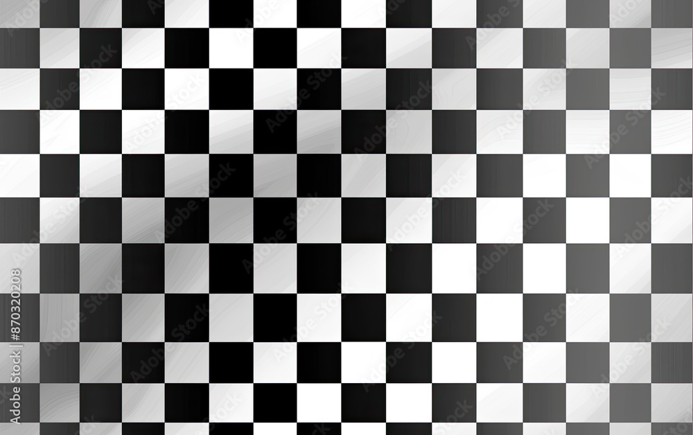 Fototapeta premium Monochrome digital illustration featuring a black and white checkerboard pattern, straight-on view, creating a high-contrast, symmetrical, and clean background.