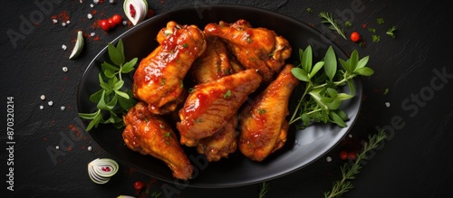 Top-down view of marinated ...