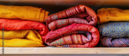 Folded colorful cloths on a...