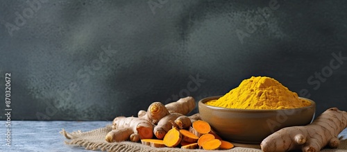 Fresh turmeric root display...