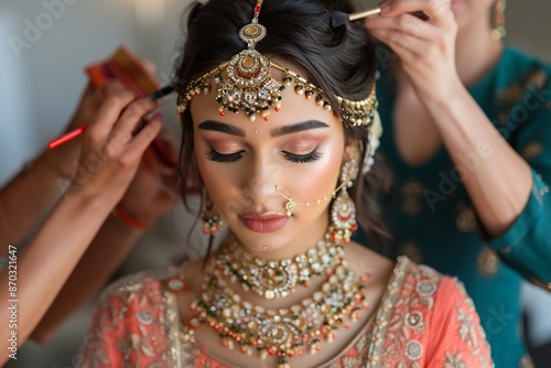 Beautiful Indian Bride in Gold Jewelry on Wedding Day photo