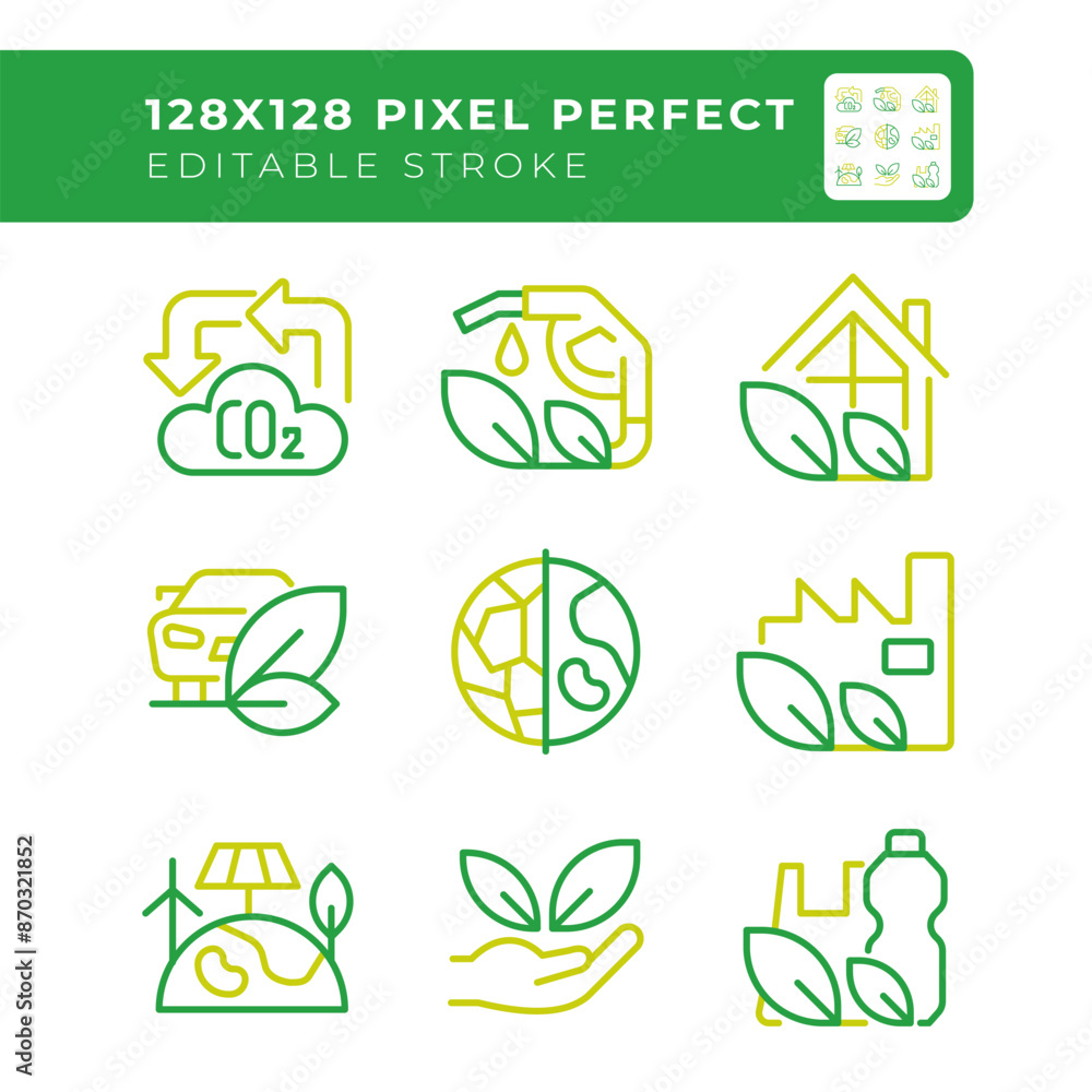 Eco-conscious living two color line icons set. Green practices bicolor outline iconset isolated. Waste management. Biofuel. Alternative energy. Duotone pictograms thin linear. Editable stroke Eco-conscious living two color line icons set. Green practices bicolor outline iconset isolated. Waste management. Biofuel. Alternative energy. Duotone pictograms thin linear. Editable stroke