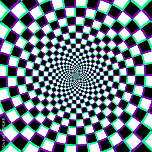 Circular checkered pattern. Abstract background that creates the optical illusion of movement.