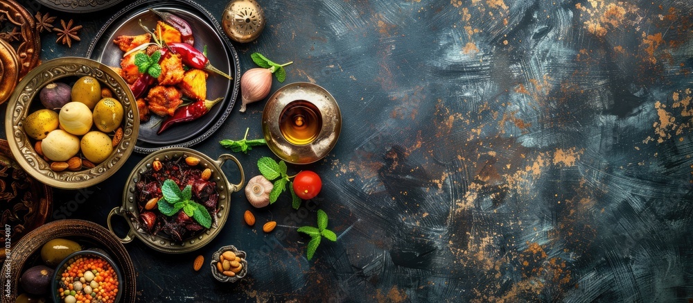 Iftar or Suhoor served in Ramadan. with copy space image. Place for adding text or design Iftar or Suhoor served in Ramadan. with copy space image. Place for adding text or design
