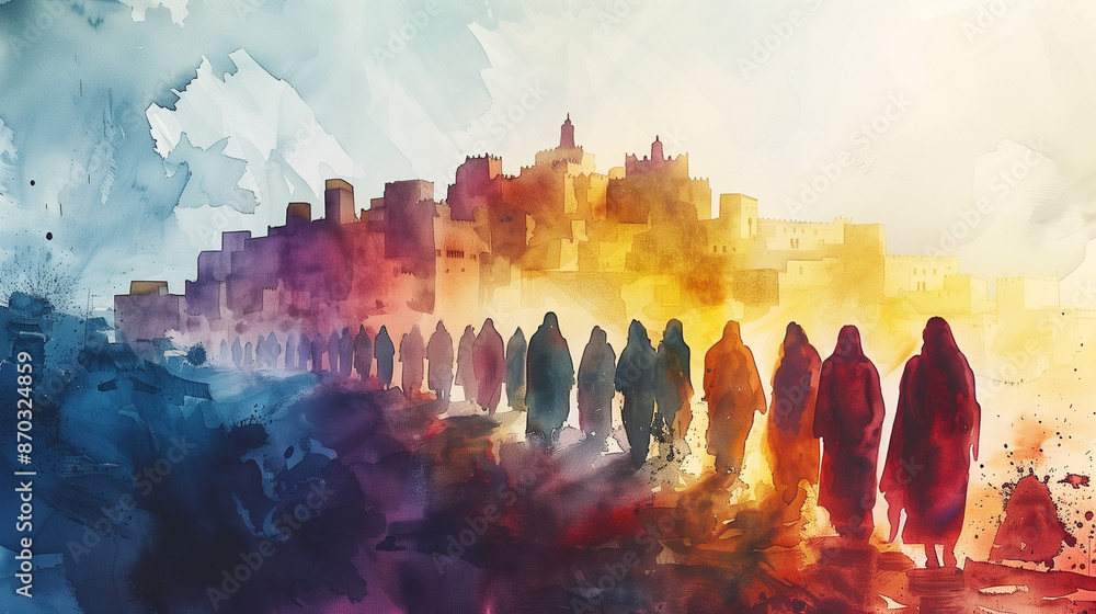 Fototapeta premium illustration of Judean Ministry of Jesus. Biblical, Christian religious, watercolor style