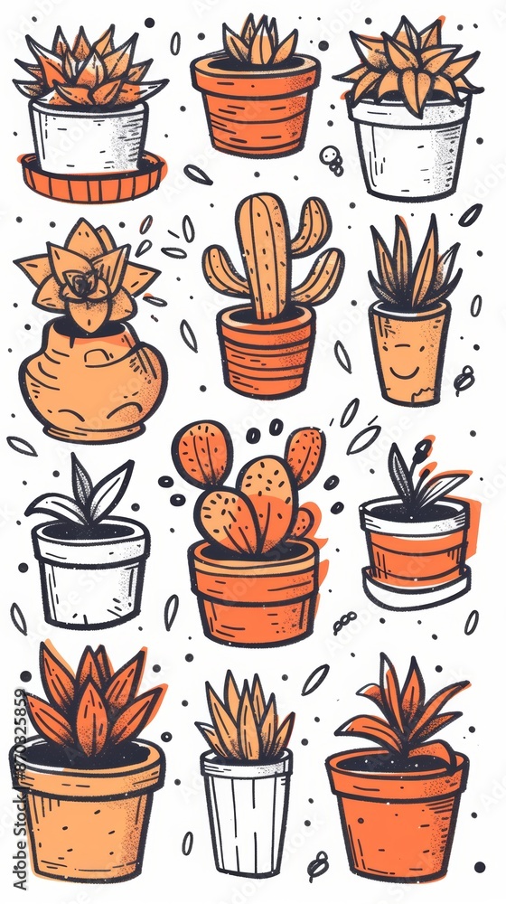 HandDrawn Succulent and Cactus Plants in Pots Vector Illustration of Decorative Houseplants HandDrawn Succulent and Cactus Plants in Pots Vector Illustration of Decorative Houseplants